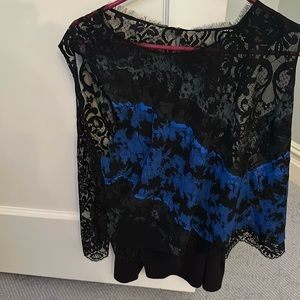 Elie tahari black and blue sleeveless lace top with tank